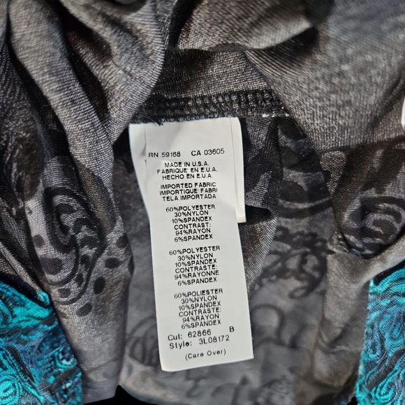 Karen Kane Blue & Black Velvet Burn-out Paisley Long Sleeve Top Size L - Picture 5 of 6